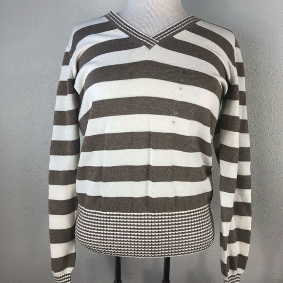 Liz Claiborne Striped V Neck Sweater Size M - Picture 1 of 7